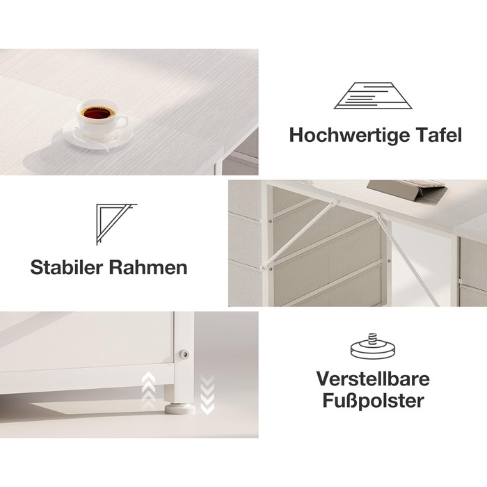 Письмовий стіл Coleshome з 8 шухлядами з тканини, 140x48 см, білий, з місцем для зберігання, універсальний комп&39ютерний стіл, офісний стіл, ПК-стіл, офісний стіл для офісу, вітальні, домашнього офісу, 140x48 см, білий