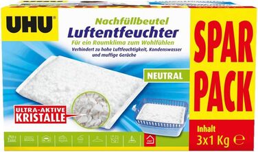 Мішок для заправки осушувача UHU, запобігає появі вологи та затхлих запахів, 3 x 1000 г