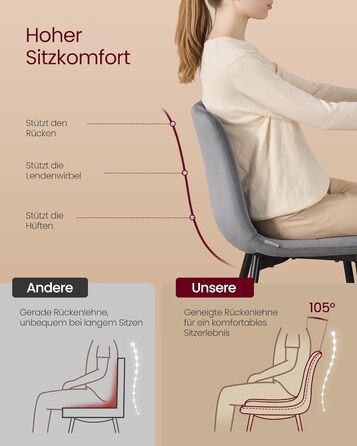 Обідні стільці VASAGLE з оксамитового оздоблення, кухонні стільці (витримують вагу до 120 кг), крісла з регульованими ніжками, сучасні, м&39які, для вітальні, комплект з 4 шт. , сірий сланцевий колір KDC080GN01 Комплект з 4 шт. , сірий сланцевий колір