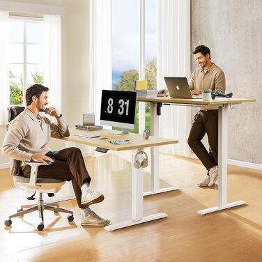 Повністю настільний стіл з регульованою висотою, електричний комп&39ютерний стіл 140 x 70 см, стіл для роботи сидячи та стоячи з цільною стільницею, стіл для роботи стоячи з 4 функціями пам&39яті, дуб 140 x 70 см з повноцінною дубовою стільницею