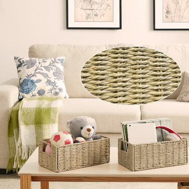 Кошик для зберігання, складний кошик, плетений з паперу водяного гіацинта, поличний кошик Kallax 30x15x12 см, декоративний плетений кошик ручної роботи для туалетного паперу, ванна кімната, вітальня, спальня, папір водяного гіацинта, колір дерева, S