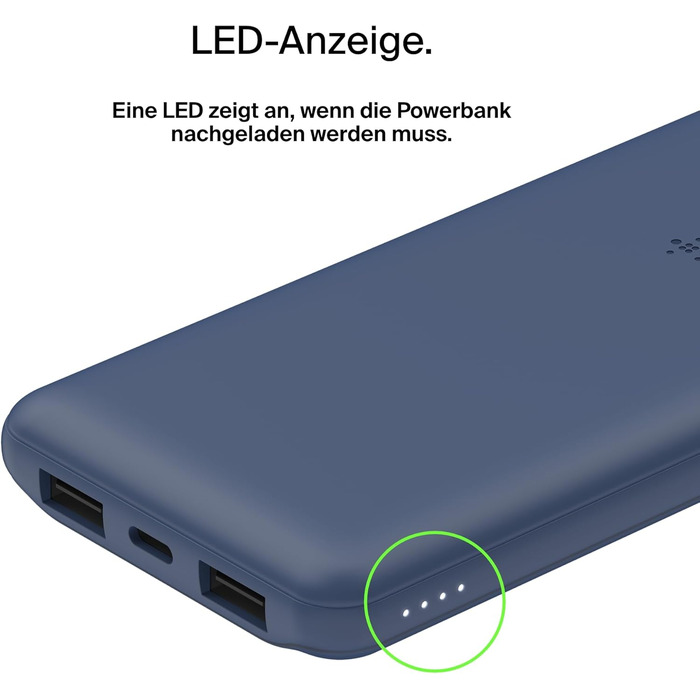 МАг, 1 порт USB-C і 2 порти USB-A для зарядки iPhone, AirPods, iPad, Android або інших пристроїв потужністю до 15 Вт) - синій, 10 000