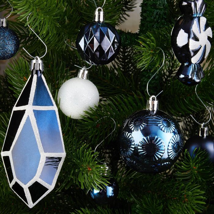Набір ялинкових прикрас преміум-класу 128 предметів синьо-білі BRUBAKER