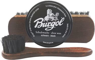 Набір для догляду за взуттям Burgol Shoe Wax для гладкої шкіри - Взуття Колір Взуттєвий віск чорний, кремова щітка, щітка з кінського волосу з порадами по догляду