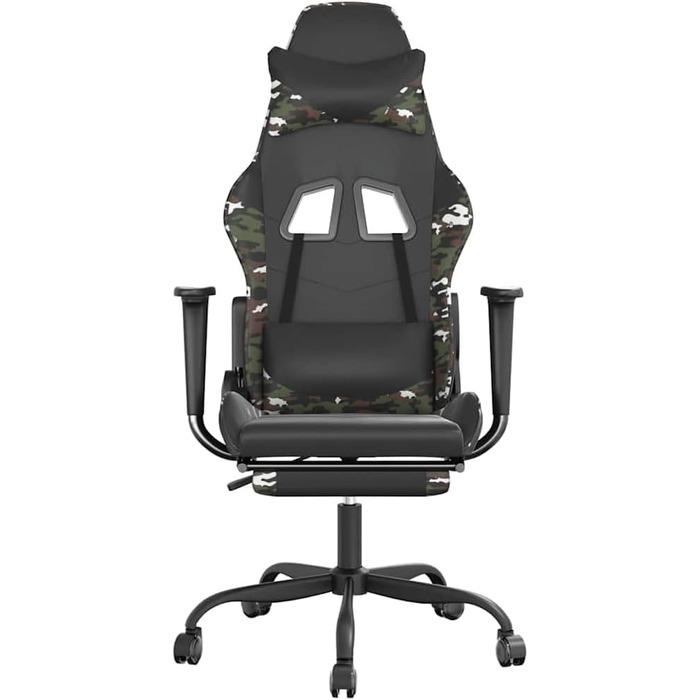 Ігрове крісло з функцією масажу та підставкою для ніг з чорної камуфляжної штучної шкіри, регульована спинка, поворот на 360 градусів, ергономічне офісне крісло для домашнього офісу, 37 x 45 см (Ш x Г), чорний та камуфляжний
