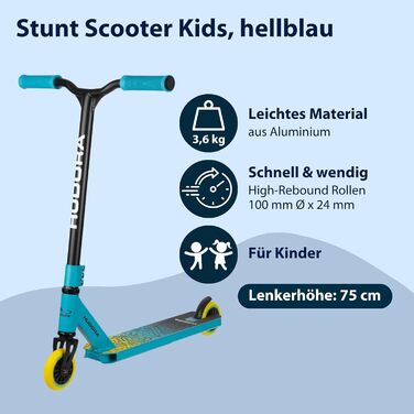Трюковий самокат HUDORA Stuntscooter для дітей кермо 360, підшипники ABEC 9, міцний корпус, світло-блакитний, універсальний розмір