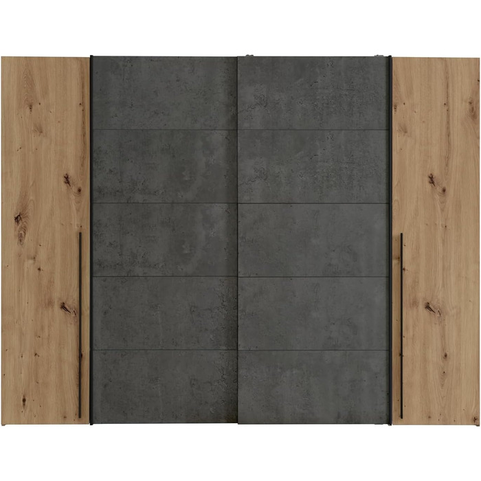 Шафа Forte Narago 270, шафа з розсувними дверима та дверцятами на петлях, дерев&39яний декор Artisan Oak у поєднанні з сірим кольором, 270,3 см завширшки x 210,5 см заввишки x 61,2 см завглибшки. Імітація дуба Artisan та темного бетону 270 x 210. Без дзер