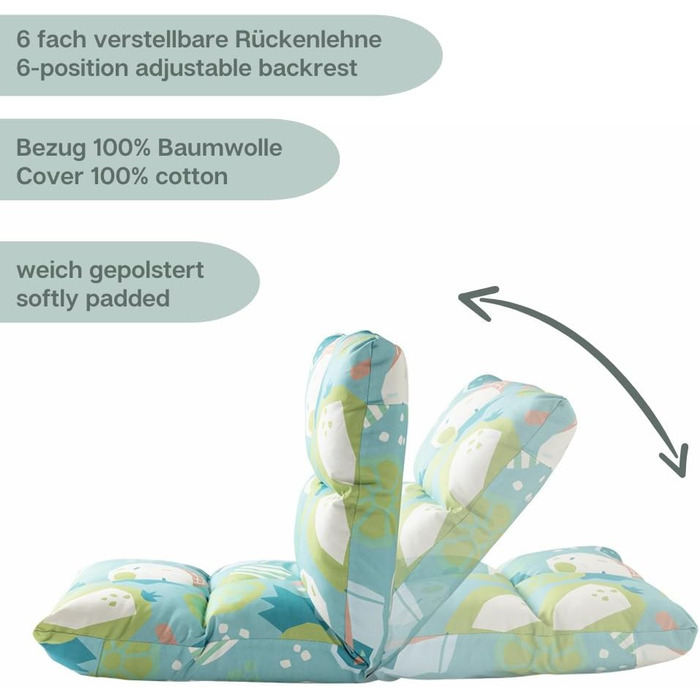 Дитяче крісло howa 2 в 1 - дитячий шезлонг, підлогове крісло з функцією відкидання, подушка сидіння зі спинкою, підлогове крісло з 6-позиційною регульованою спинкою для дітей 8604