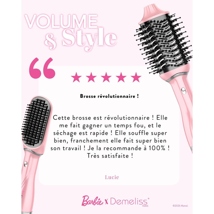 Стайлер-фен 2-в-1 Demeliss Volume & Style Колекція Barbie сушіння та укладка для всіх типів волосся, 2 змінні насадки, кераміко-турмалінове покриття, 3 температурні режими