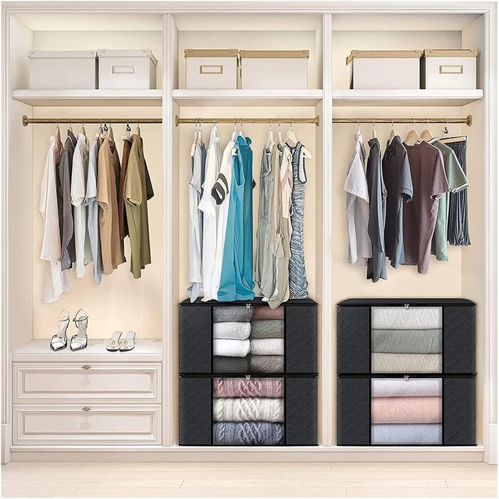 Набір із 5 предметів великогабаритних сумок для зберігання одягу, складні контейнери для ковдр для організації шафи в спальні, сірий.