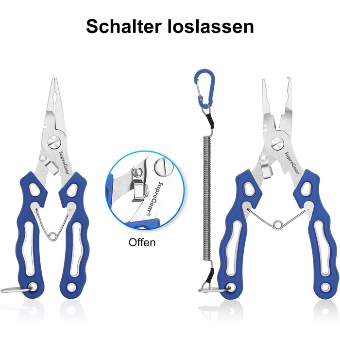 Рибальські плоскогубці supregear, рибальські плоскогубці з нержавіючої сталі, багатоцільові плоскогубці зі стопорним кільцем Інструмент для різання дроту, набір рибальських снастей із безпечним змащеним ремінцем безпеки та нейлоновою оболонкою