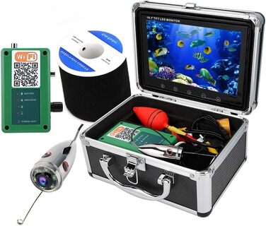 Підводна камера для риболовлі Відеореєстратор Підводний ехолот Камера для ехолота Бездротовий WiFi Відеокамера для підводної риболовлі Ехолот ІЧ підсвічування 1000 TVL Монітор Портативна відеокамера для риболовлі з коробкою 10,1 дюйма