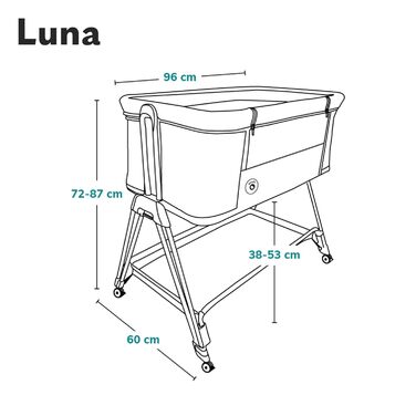 Портативне ліжечко Lionelo Luna ONE з матрацом, дорожнє ліжечко, від новонароджених до 9 кг, регульована висота та нахил, 4 колеса з гальмами, кріплення до ліжка батьків (бежевий) Бежевий одномісний
