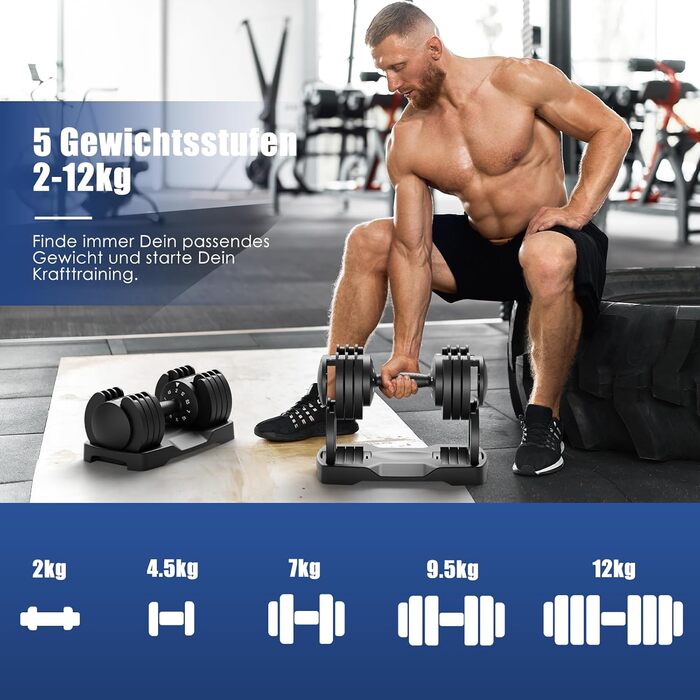Набір розбірних гантелей DH FitLife 12 кг, 5 рівнів навантаження, гантелі 5-в-1
