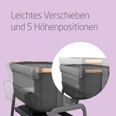 Дитяче ліжечко Maxi-Cosi Iora, складне, 0-6 місяців, макс. 9 кг, 4 положення нахилу та 5 положень висоти, легко штовхати, зручний матрац, великий кошик, легко переносити, колір Essential Graphite