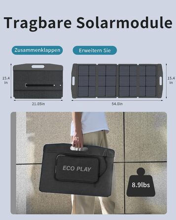 Портативна електростанція 500 Вт, Eco Play з 484 Втгод, розетка змінного струму з чистою синусоїдою 230 В, вихід USB-C PD 100 Вт, електростанція для кемпінгу, аварійного відключення електроенергії (електростанція 500 Вт із сонячною батареєю 100 Вт