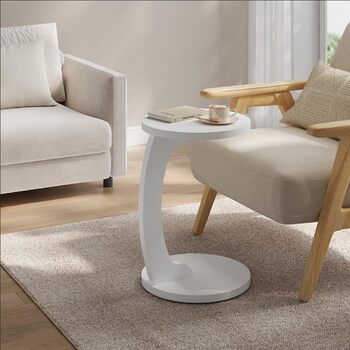 Журнальний столик WOLTU C-подібної форми, круглий журнальний столик, столик для дивана, стіл для вітальні, приставний столик, маленький столик для дивана, дивана, ліжка, виготовлений з МДФ, 38xH55 см, білий, BTS20ws