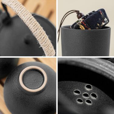 Японський портативний набір для чаювання Fanquare в дорожній сумці, чорний порцеляновий чайний сервіз з чайником, мініатюрний китайський чайний набір для дорослих, подарунок для чоловіків