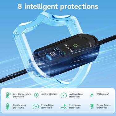 Зарядний кабель AFYEEV 6м тип 2, зарядний кабель 3.6кВт тип 2 Schuko, зарядний кабель електромобіля тип 2 Schuko, регульований стр