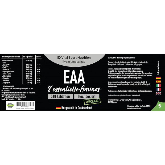 Таблетки EXVital EAA, 510 шт.