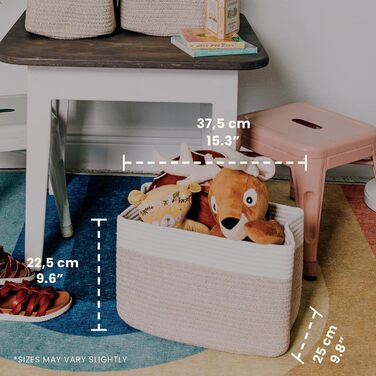 Прямокутний плетений кошик для зберігання OrganiHaus, кошики для вітальні, дитячої кімнати, ванної кімнати, декоративний кошик, складний з ручками для ковдр та іграшок медово-кремово-білий, 37x25x22,5 см, світло-медовий / кремово-білий