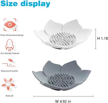 Каучукова мильниця з 2 частин зі зливом, мильниця для кухні, мильниця для душу, мильниця з пелюсткою (біла та сіра)