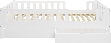 Дитяче/підліткове ліжко CADANI LARS 200x90 см Біле, дві шухляди, знімні поручні безпеки, трансформується в дитяче ліжко 90 x 200 см Біле - з шухлядою - матрац не входить до комплекту