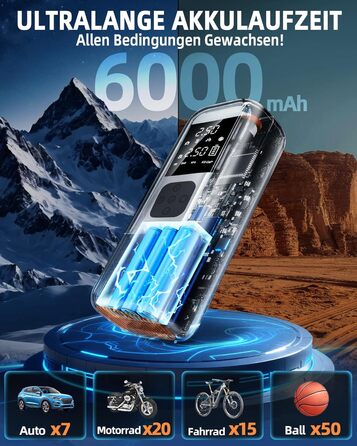 Електричний повітряний насос, міні-компресор, 160x70x50 мм, 10.3 бар / 150 PSI, ABS-пластик/метал, чорний