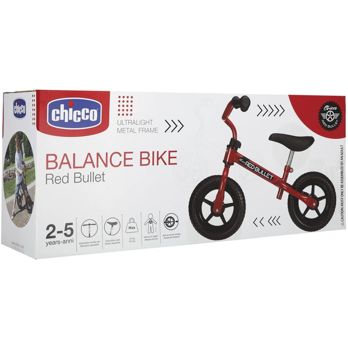 Велосипед-балансир Chicco Red Bullet для дітей 2-5 років, дитячий велосипед-балансир, з регульованим по висоті сідлом і кермом, ма