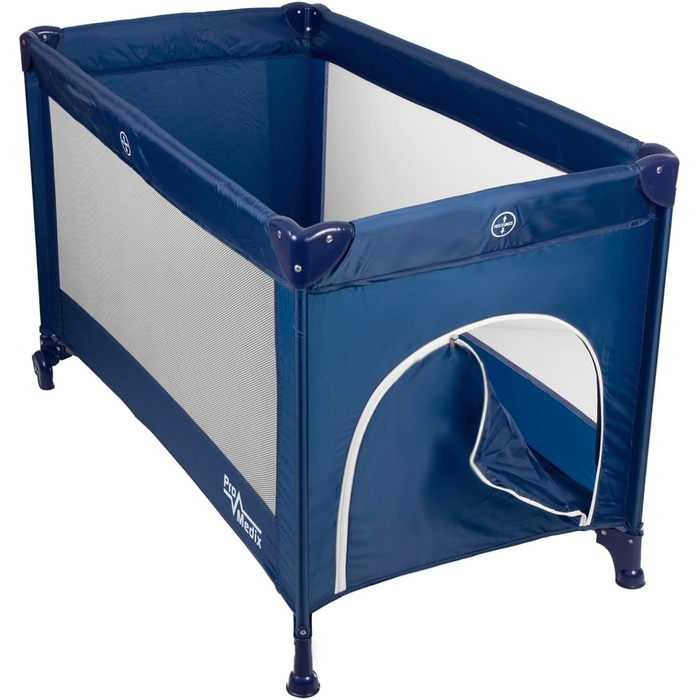 Складане дитяче ліжечко-переноска PR-803 з сумкою та боковим входом, підходить для немовлят та малюків, 2 колеса, 125x65x74 см (синє)
