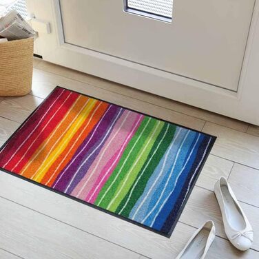 Килимок для дверей Salonloewe Хвилясті лінії Смужки Різнокольоровий 50x75 см 50 x 75 см (Прямокутний) Різнокольоровий