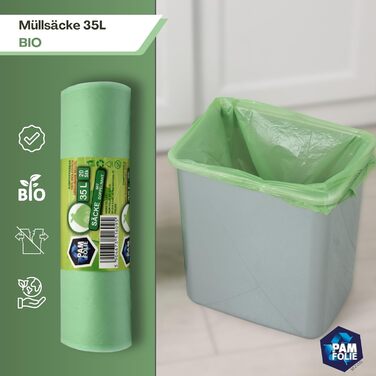 Мішки для біовідходів 35 л - 100 шт. - Компостовані сміттєві мішки - 5 рулонів - Біологічні, стійкі до розривів мішки для органічних відходів, контейнерів для залишкових відходів, кухні, офісу, вітальні