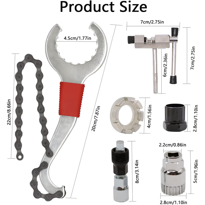 Набір інструментів для велосипедів із 6 предметів, набір інструментів для ремонту велосипедів YDIAMEJ із гайковим ключем для зняття касети 3-в-1. Кривошипний інструмент. Знімач ланцюга. Знімач. Ключ для спиць.