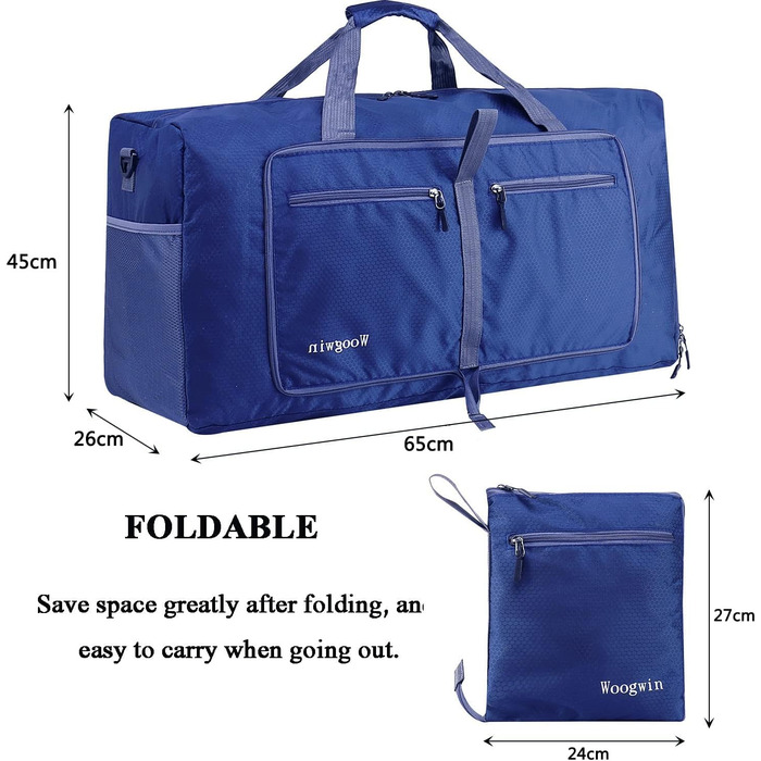 Велика складна дорожня сумка об&39ємом 60 л для чоловіків та жінок з відділенням для взуття, водонепроникна, сумка для сауни, дорожня сумка для спорту, відпустки, спортзалу, ночівлі, нова, темно-синя