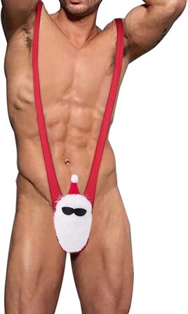 Чоловічий слінг-боді Santa, червоний оксамит, глибокий V-виріз