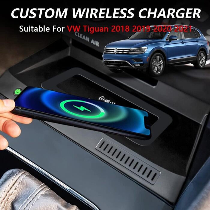 Бездротовий зарядний пристрій Singkin, сумісний з VW Tiguan 2018 2019 2020 2021, 15 Вт швидка зарядка мобільного телефону для пане