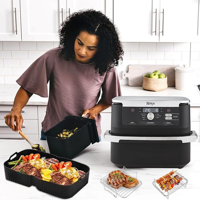 Набір аксесуарів для фритюрниці, силіконова форма для фритюрниці для Ninja AF500 10.4L з силіконовими захватами, решітки для гриля з нержавіючої сталі, аксесуари для фритюрниці, багаторазові аксесуари Аерофритюрниця