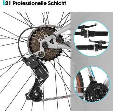 Гірський велосипед HILAND 26 дюймів для чоловіків та жінок, 21-швидкісний гірський велосипед, високоміцна сталева рама, гальма V-подібної форми, хардтейл для дорослих, сірий