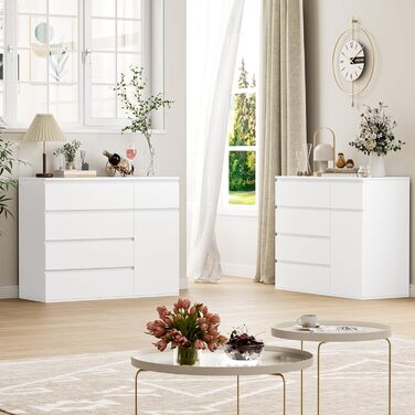 Білий комод з 5 шухлядами та 1 дверима, сервант 100 см, комод для спальні, вітальні, кабінету, коридору, шафа з шухлядами 100x40x80 см