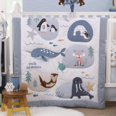 Комплект постільної білизни NoJo Arctic Adventure з 4 предметів дитяче ліжечко, підковдра, підодіяльник, 100 бавовна, сірий і темн