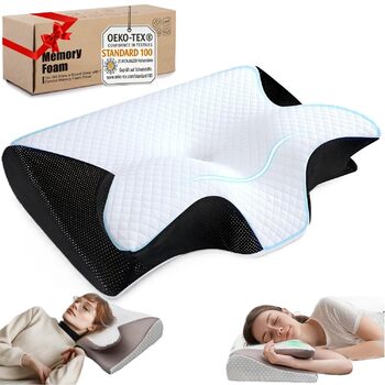 Подушка для підтримки шиї, ергономічна ортопедична подушка 2 в 1, подушка з піни з ефектом пам&39яті, подушка для зняття болю в шиї, ергономічна подушка для сну на боці, спині та животі (чорна)