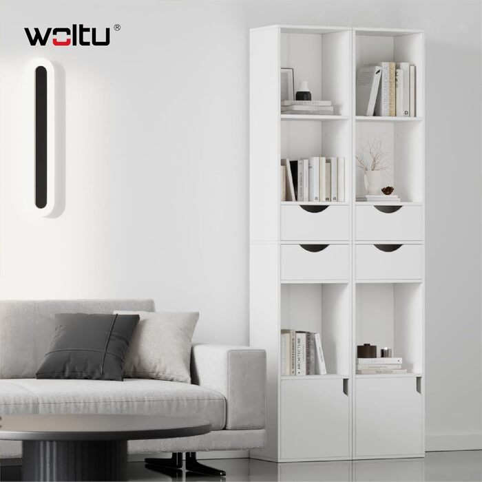 Книжкова полиця WOLTU, книжкова шафа, окремостояча полиця з шухлядами, полиця з дверцятами, офісна полиця, полиця для зберігання речей у вітальні/спальні, біла, 30 x 158 x 24 см, SK028ws
