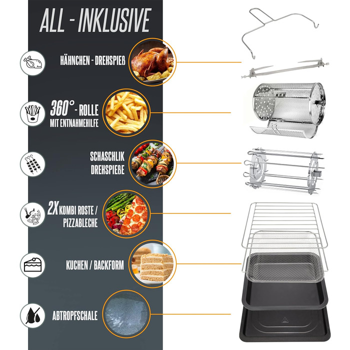 Фритюрниця HEINRICHS з цифровим світлодіодним дисплеєм Сенсорний РК-дисплей, 11 програм 1800 Вт фритюрниці без олії Фритюрниця Функція таймера фритюрниці Heinrich (14L XXXXXL)