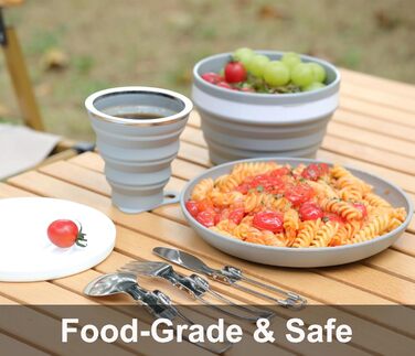 Набір тарілок та мисок для кемпінгу на 1 особу - Складані портативні тарілки та миски, набір столових приборів для подорожей та активного відпочинку