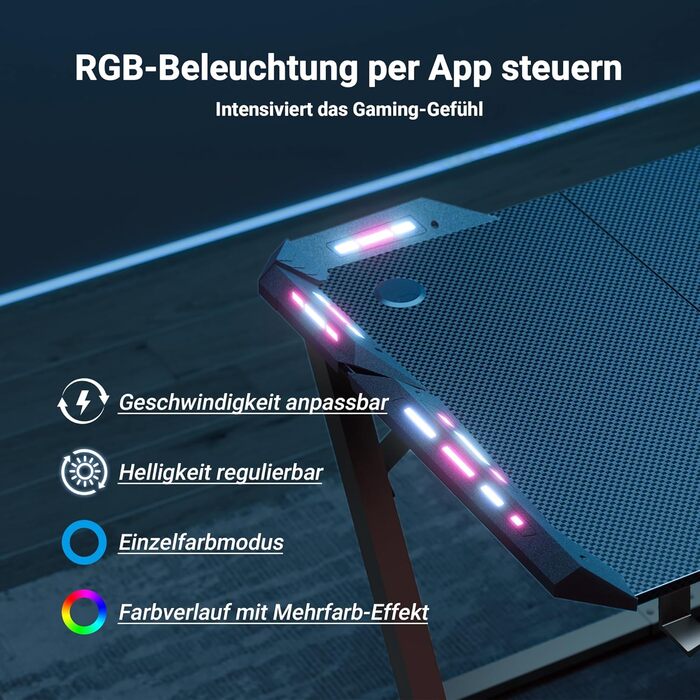 Ігровий стіл Claiks, 100 x 60 см, МДФ / сталь / вуглецеве волокно, чорний