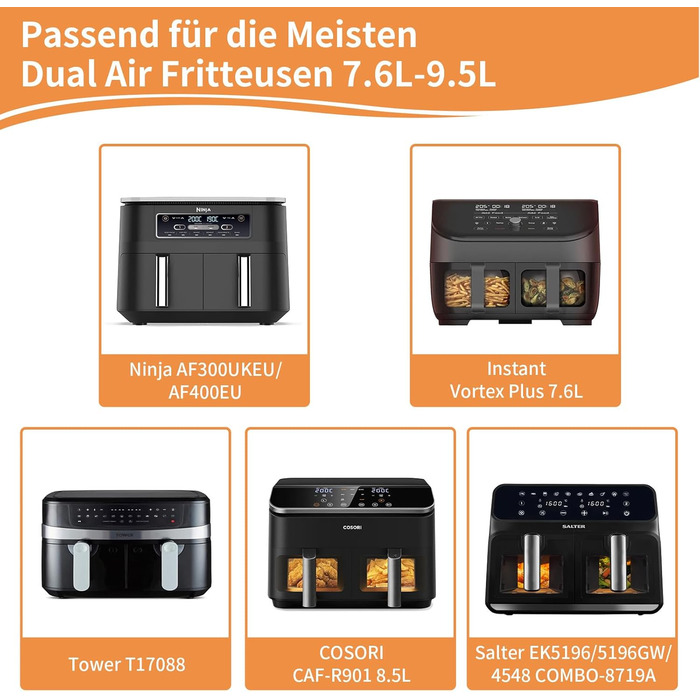 Аксесуари для фритюрниці INMUA, силіконова форма для фритюрниці, аксесуари для фритюрниці Ninja Foodi AF400EU AF300EU 7.6 л - 9.5 л, аксесуари для фритюрниці з кулінарною книгою для фритюрниці - Black Black-1