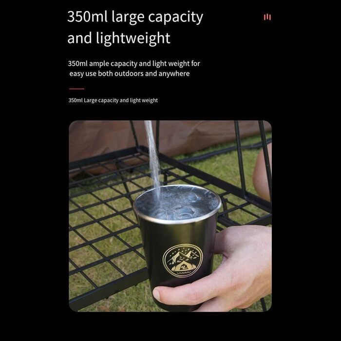Кемпінгові кружки з нержавіючої сталі 304, набір з 4 предметів, 350 мл, кавові кружки для активного відпочинку на природі з силіконовим чохлом та сумкою для зберігання для походів, подорожей з рюкзаком, пікніків (чорні) (350 мл)