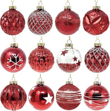 Червоні скляні ялинкові прикраси набір з 12 шт TOBJA