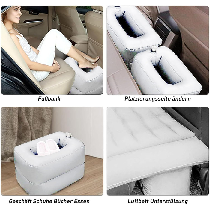 Надувний матрац для автомобіля позашляховика - потовщений та покращений кемпінговий матрац для заднього сидіння/багажника з електричним насосом, побутовий адаптер, 2 подушки 2 підставки для ніг, білий