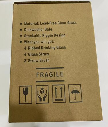 Набір рифлених келихів MUJUZE з соломинкою, 4 шт. окулярів з рифлом естетичний стек, набір окулярів Highball 310 мл, скляні чашки